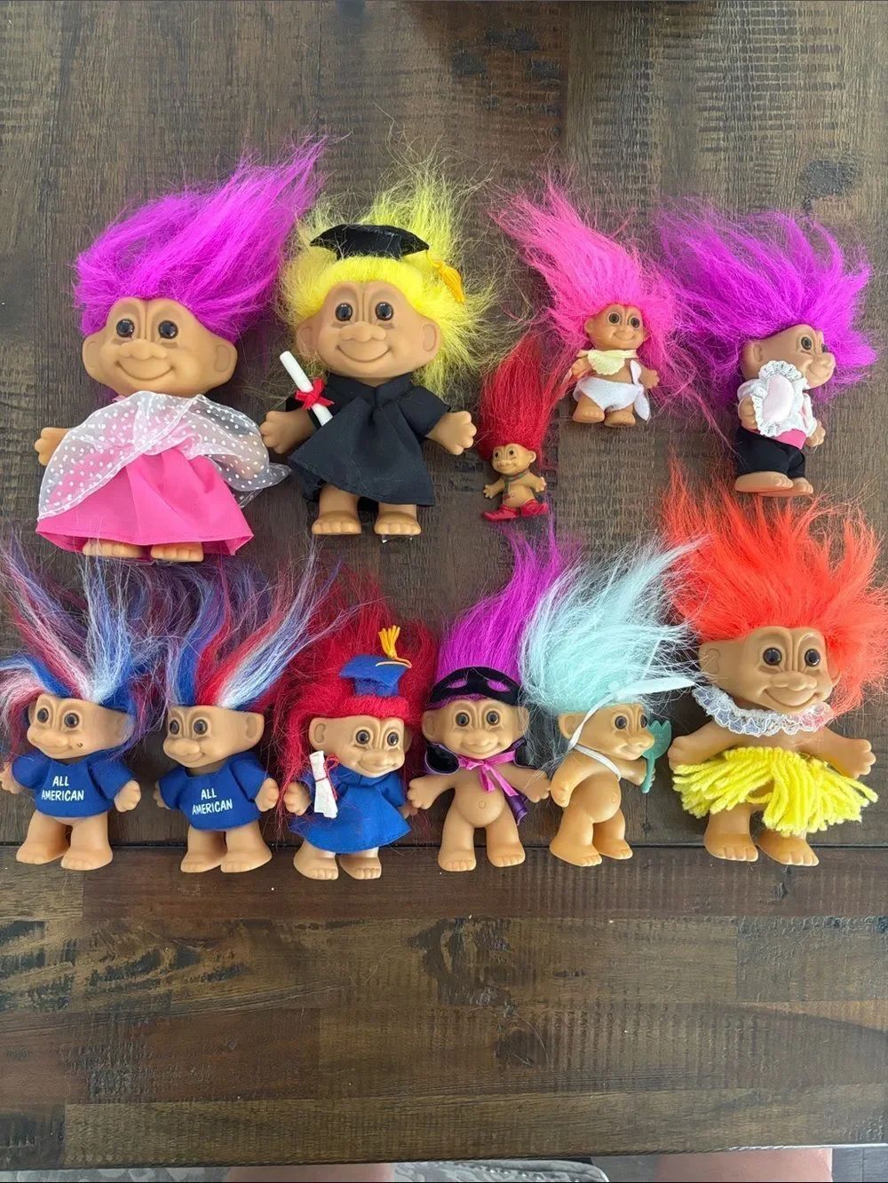 Vintage Style Colorful Troll Dolls Set - Pink, Yellow, Purple, Red, Blue